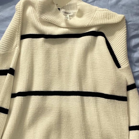 - Calvin Klein Cream navy stripe sweater new NWT S - Picture 2 of 2